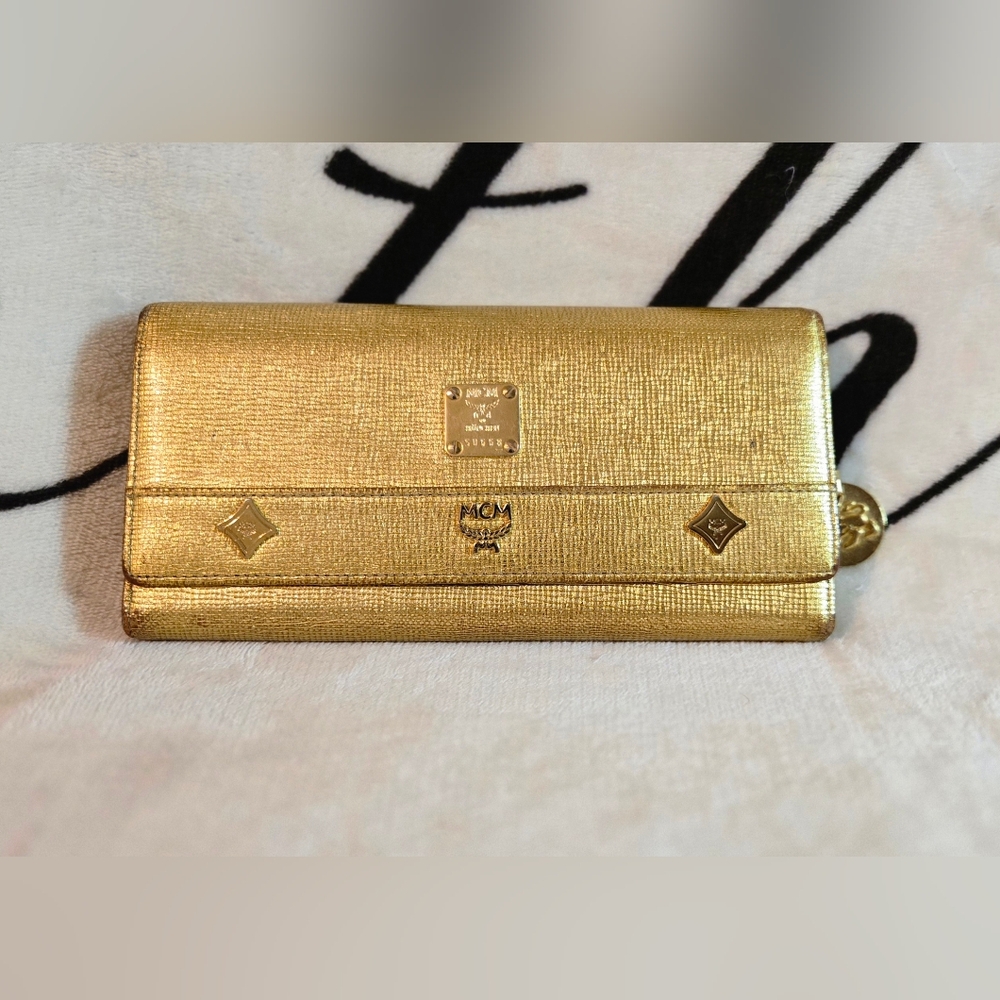 💯 Authentic MCM Gold Studded Long Wallet